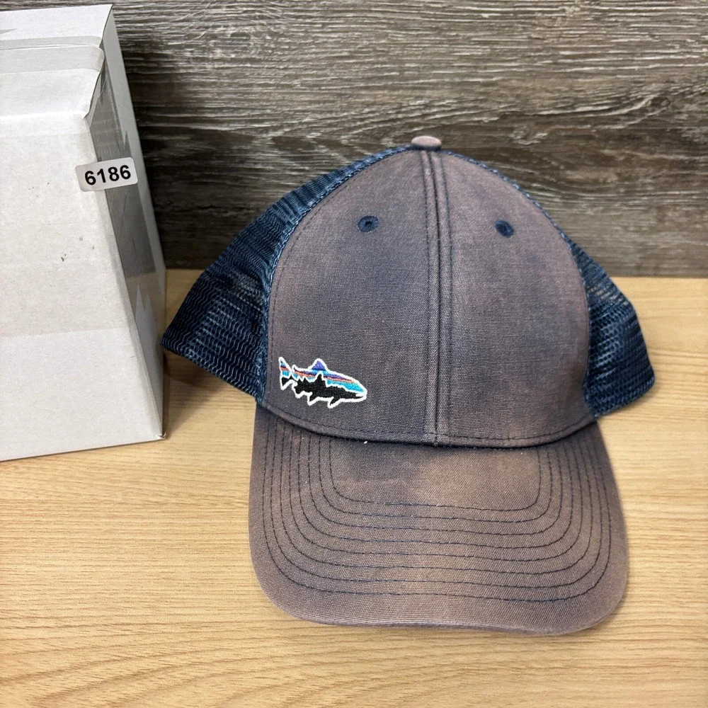 Patagonia Hat‎ Cap Snap Back Blue Fish Fishing Sun Faded Outdoors Hiking Mens